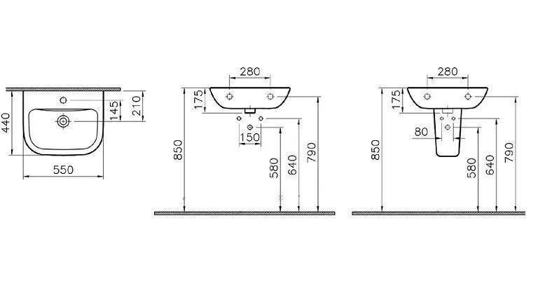 Раковина 55см Vitra S20 под полупьедестал S20 5502B003-0001