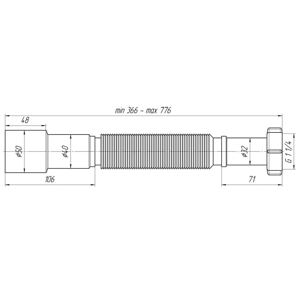 Гофра для раковины 1&quot1/4-40/50 (366-776мм) АНИ Пласт K206