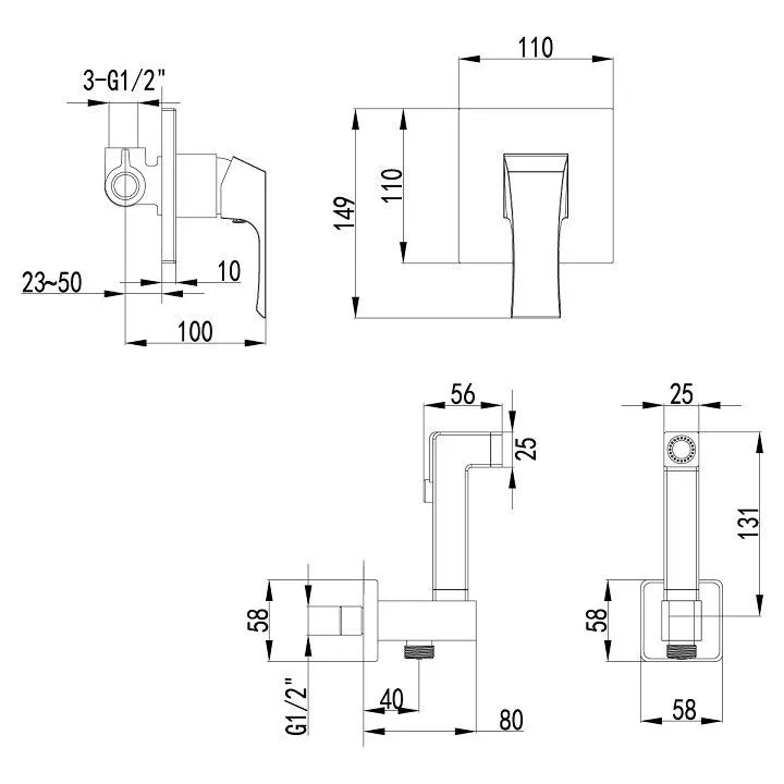 Смеситель с гиг душем встраиваемый Lemark Unit LM4519C