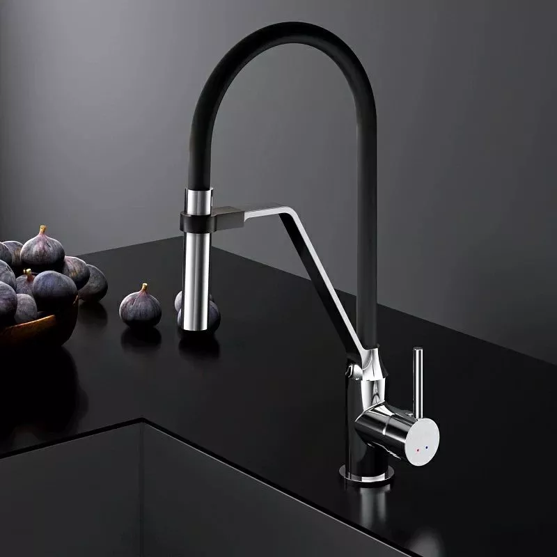 Смеситель для кухни гибкий высокий 19см силикон черный/хром AM.PM Like S F8013000