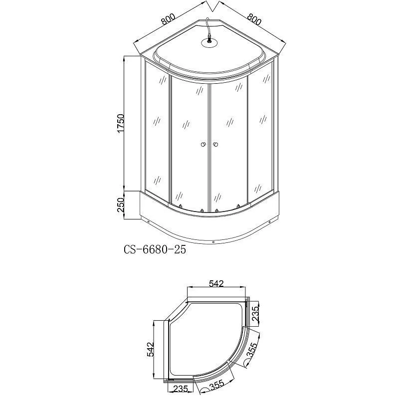 Кабина  80х80 ср/п Белые стенки+Матовые стекла Loranto для опта CS-6680-25 F