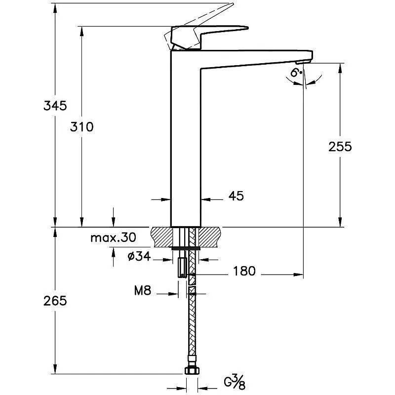 Смеситель для раковины высокий 26см VitrA Root Square A42733EXP