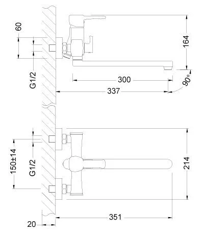 Смеситель для ванны плоский 30см Lemark Evitta  LM0551C