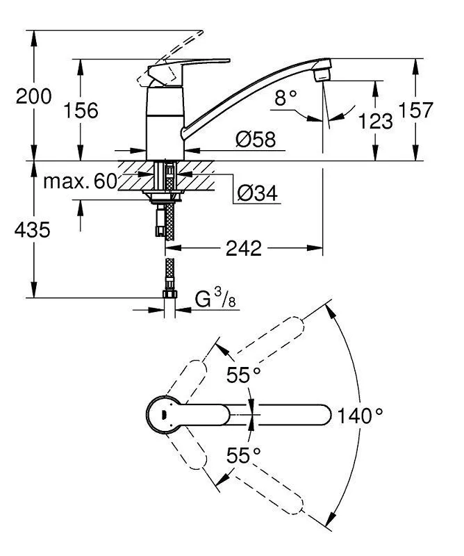 Смеситель для кухни 24см Grohe Eurostyle Cosmopolitan 33977002
