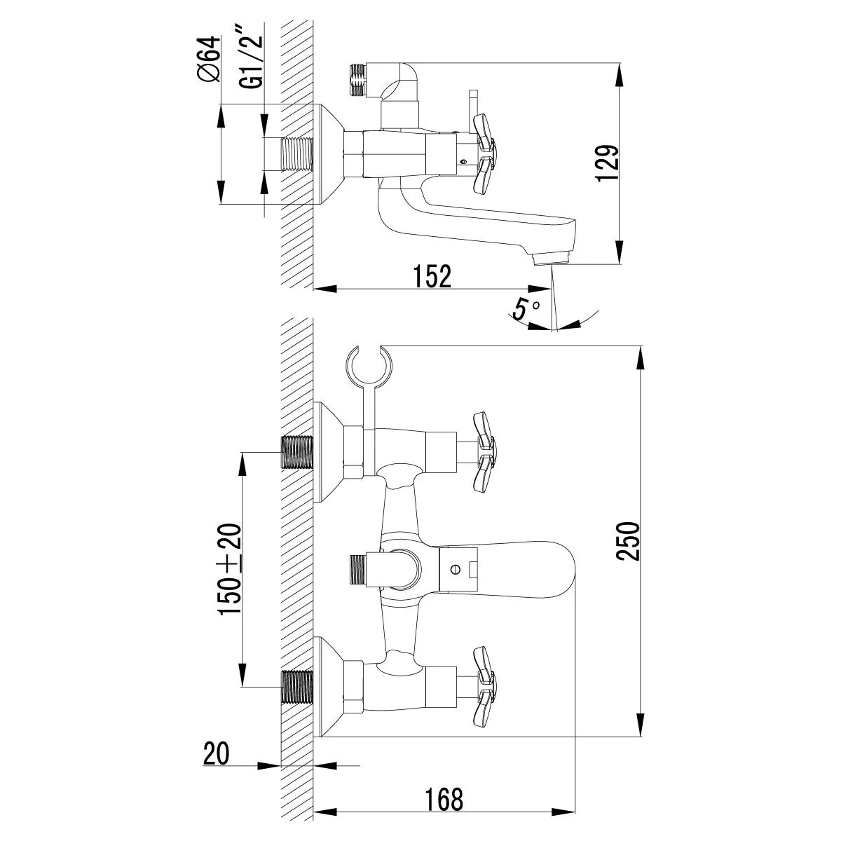 Смеситель для ванны крест короткий Lemark Partner LM6542C