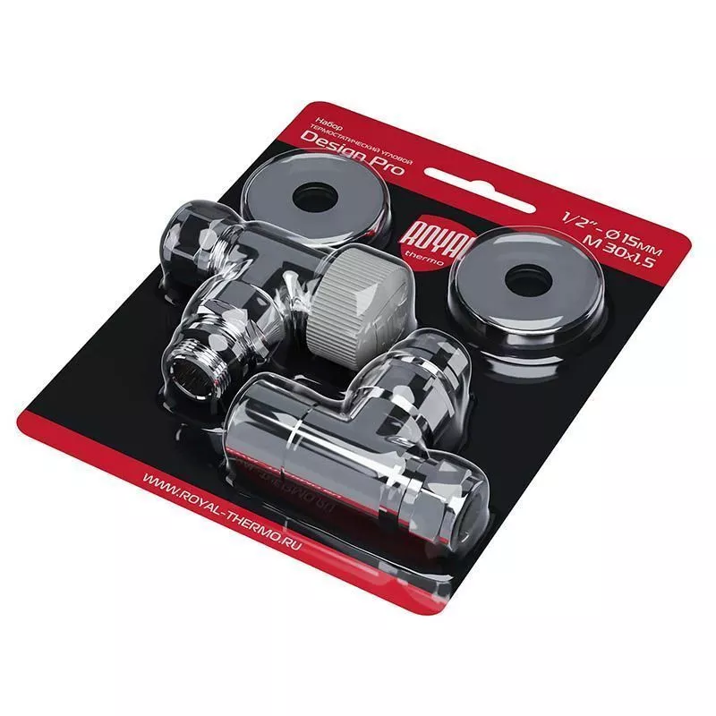 Комплект термост 1/2 угловой БЕЗ головки хром Royal Thermo Design Pro НС-1646649	