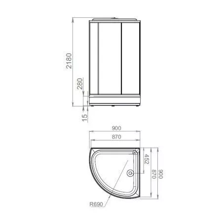 Кабина  90х90 ср/п Белые стенки+Матовые стекла Domani-Spa Simple 99 mid DS01Sm99MWM00-V1.2