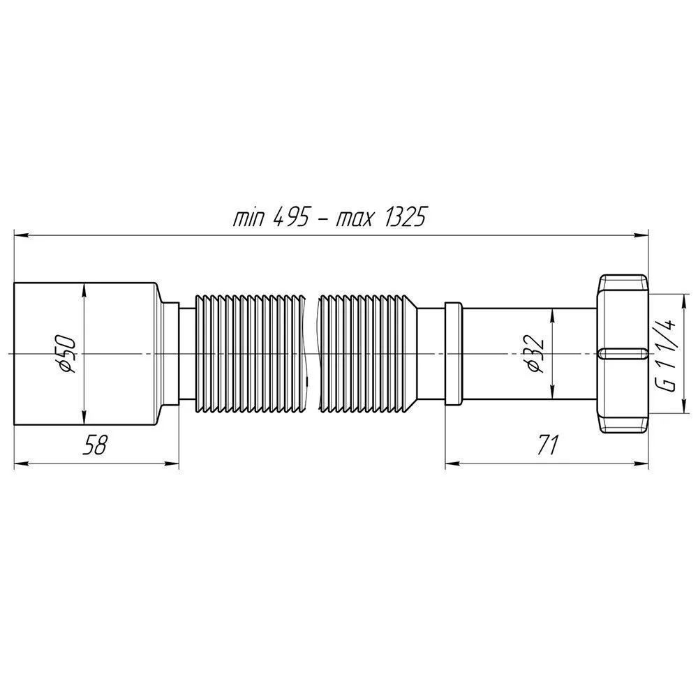 Гофра для раковины 1&quot1/4-50 (495-1325мм) удлин АНИ Пласт K215