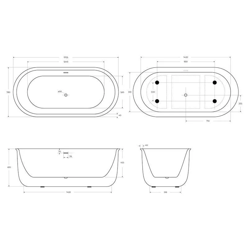 Ванна акрил 170-78 отдельностоящая с/п Belbagno BB709-1700-780