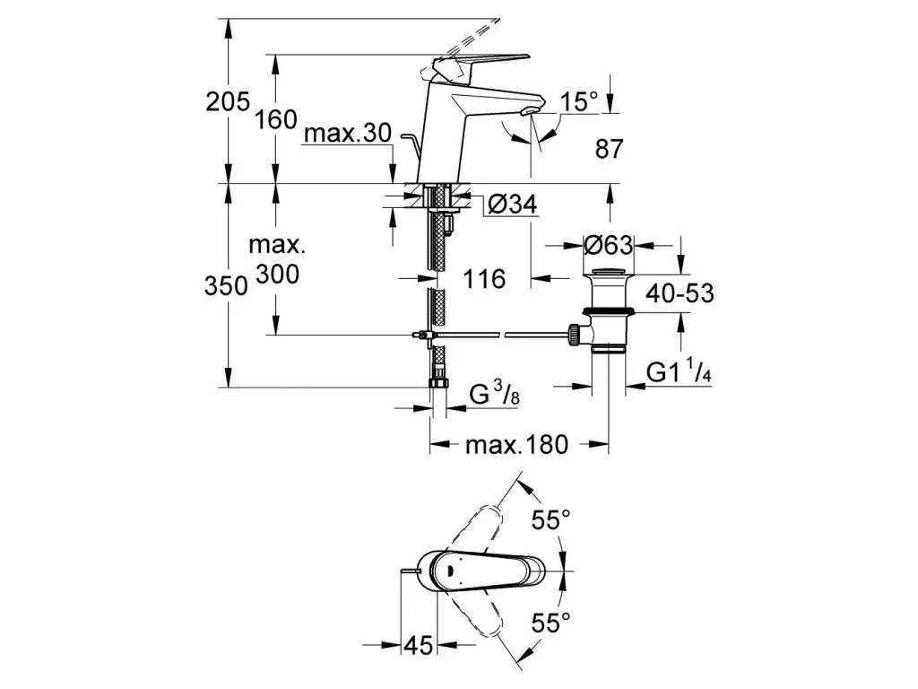 Смеситель  GROHE Eurodisc II Cosmopolitan  раковина с д/к  33190002