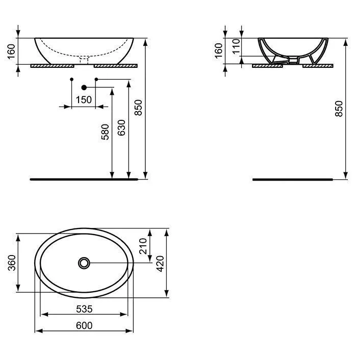 Раковина накладная 60/42см овал Ideal Standard Strada K078401