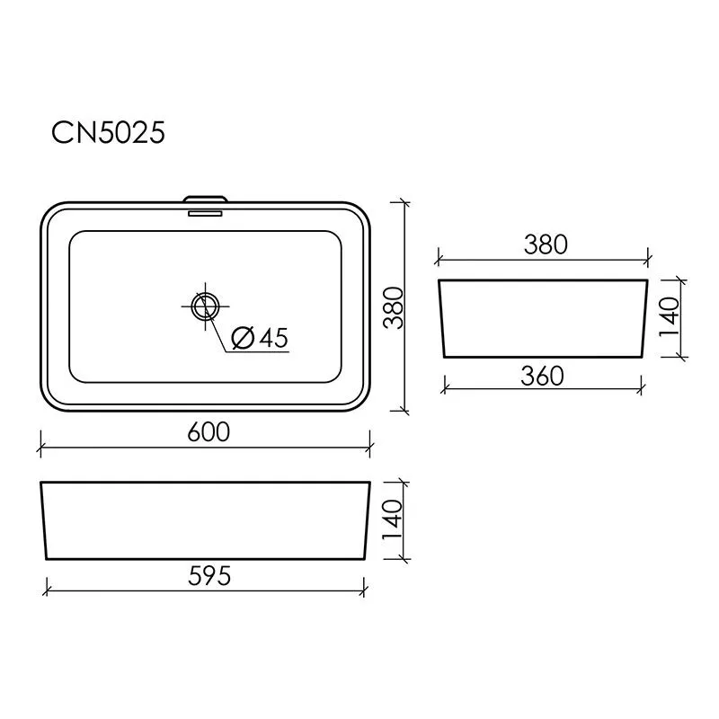 Раковина накладная 60/38см прямоуг Ceramicanova Element CN5025