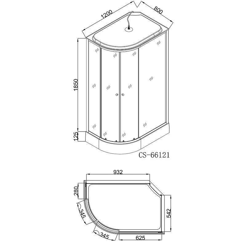 Кабина 120х80 н/п ПРАВ Белые стенки+Матовые стекла Loranto для опта CS-66121R F 120