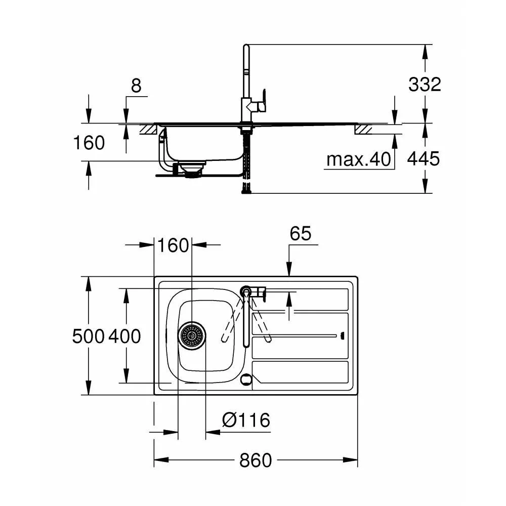 Мойка из нержавеющей стали GROHE BAU, смеситель в комплекте, хром 31562SD0