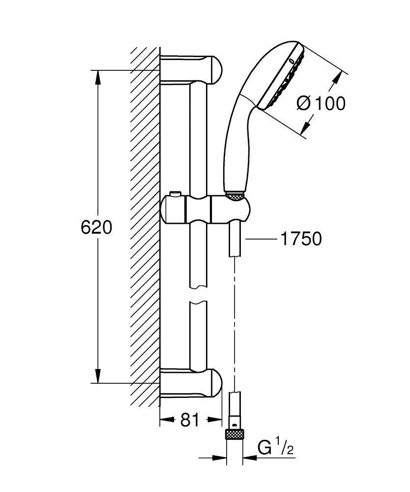 Душевой гарнитур 62см лейка круг Grohe Tempesta New 27795001