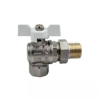 Кран шаровой со сгоном угловой 1/2 ВН бабочка белая TIM DE1235N