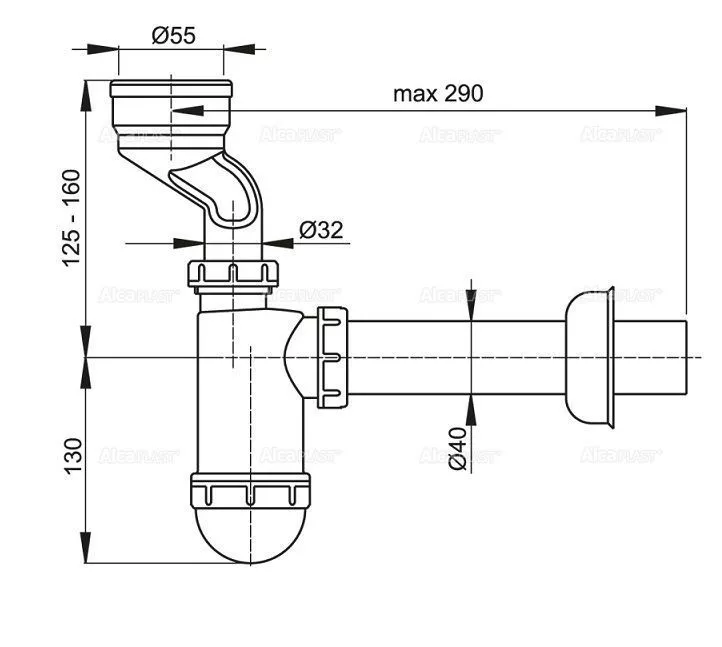 Сифон для писсуара 55-40 Alcaplast A45A