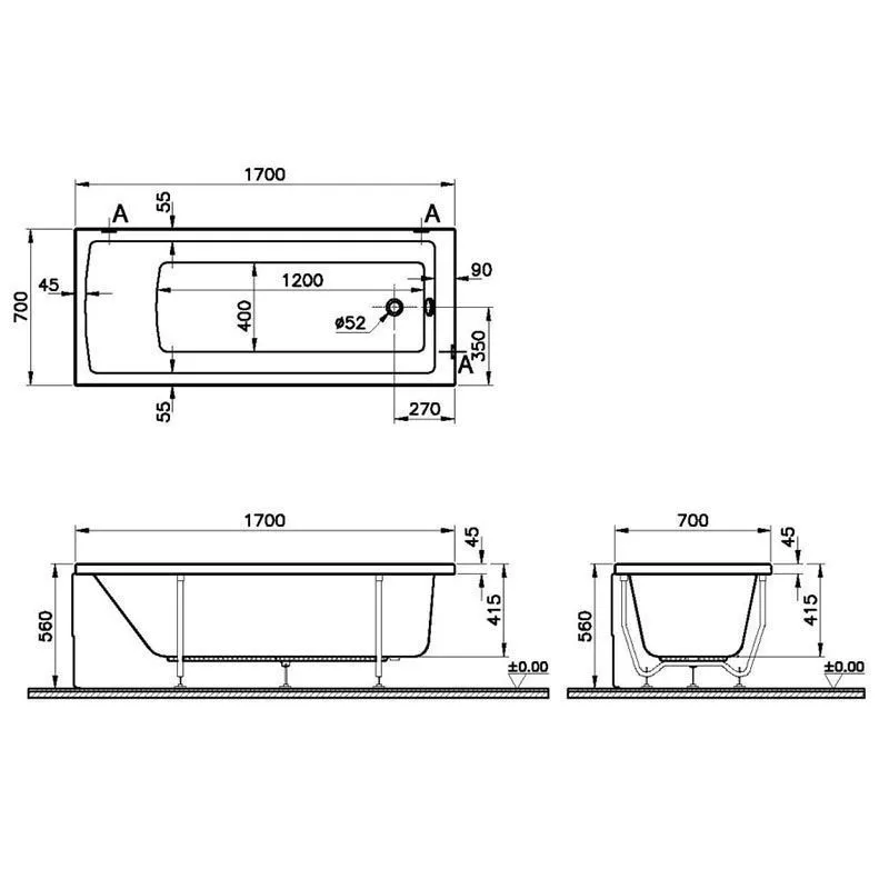 Ванна акрил 170-70 каркас Vitra Neon 52530001000 + 59999991001