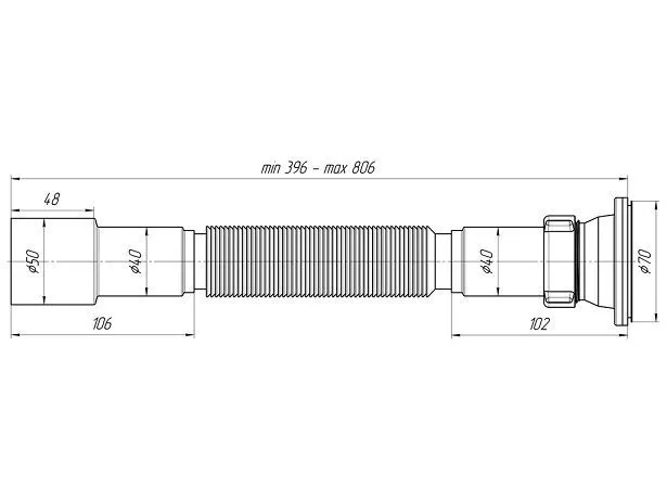 Гофросифон для мойки 1&quot1/2-40/50 (396-806мм) АНИ Пласт G106