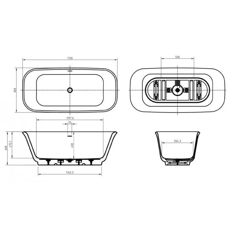 Ванна акрил 170-80 отдельностоящая с/п BelBagno Due BB702-1700-800-K