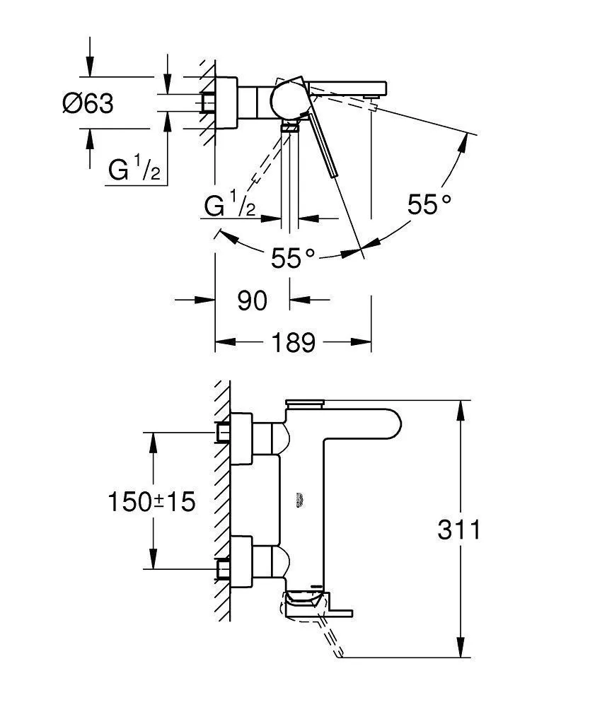 Смеситель для ванны короткий Grohe Europlus II без шланга и лейки 33553003