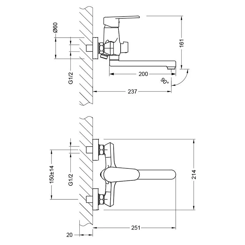 Смеситель для ванны плоский 20см Lemark Point  LM0317C
