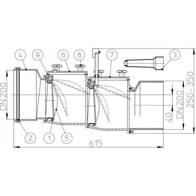 Клапан кан обратный 200 2х камерный с фиксацией HL HL720.2