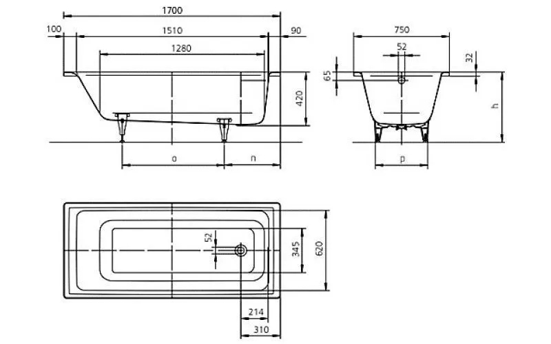 Ванна стальная KALDEWEI Puro Duo 170x75+ножки+шумоизоляция АКЦИЯ 266300010001+58317+687675590000
