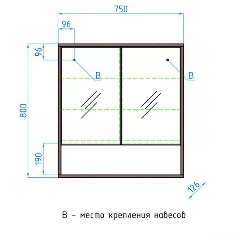 Зеркало-шкаф 75ш-80в-13г 2дв 4полки бетон Линия Стиля Экзотик