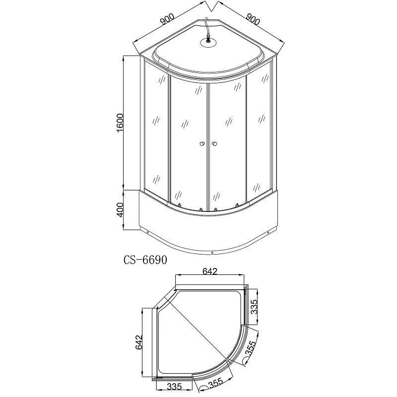 Кабина  90х90 в/п Белые стенки+Матовые стекла Loranto для опта CS-6690 F, 90*90*215