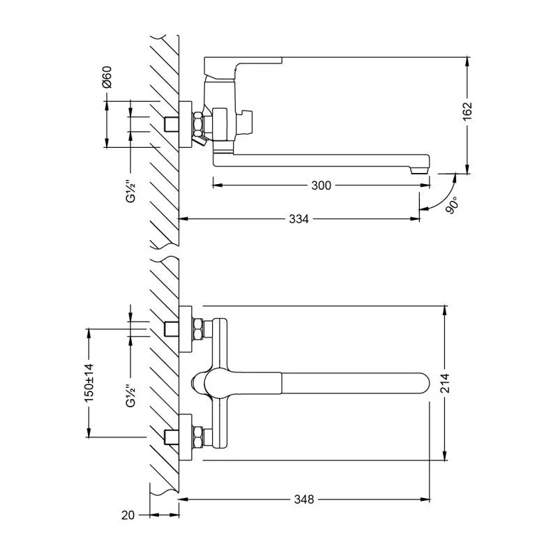 Смеситель для ванны плоский 30см Lemark Aura  LM0651CH