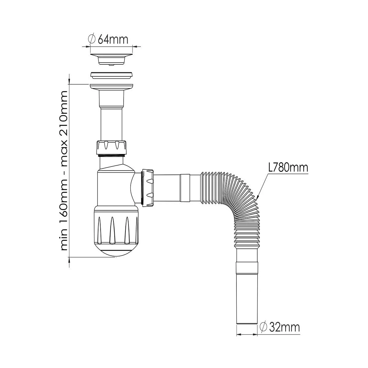 Сифон для раковины 1&quot1/4-40/50 с гофрой Aquanova  1050