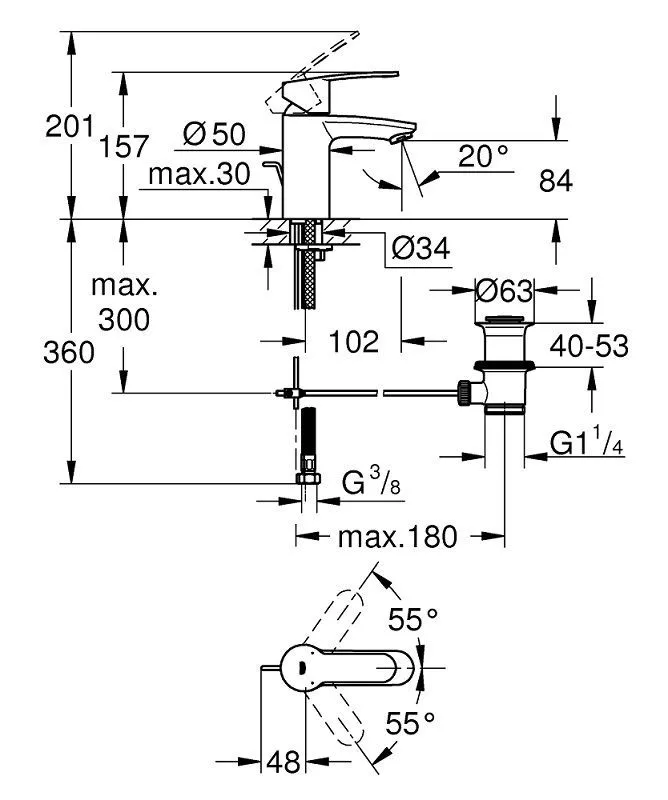 Смеситель  GROHE Eurostyle Cosmopolitan  раковина  сливной гарнитур 33552002