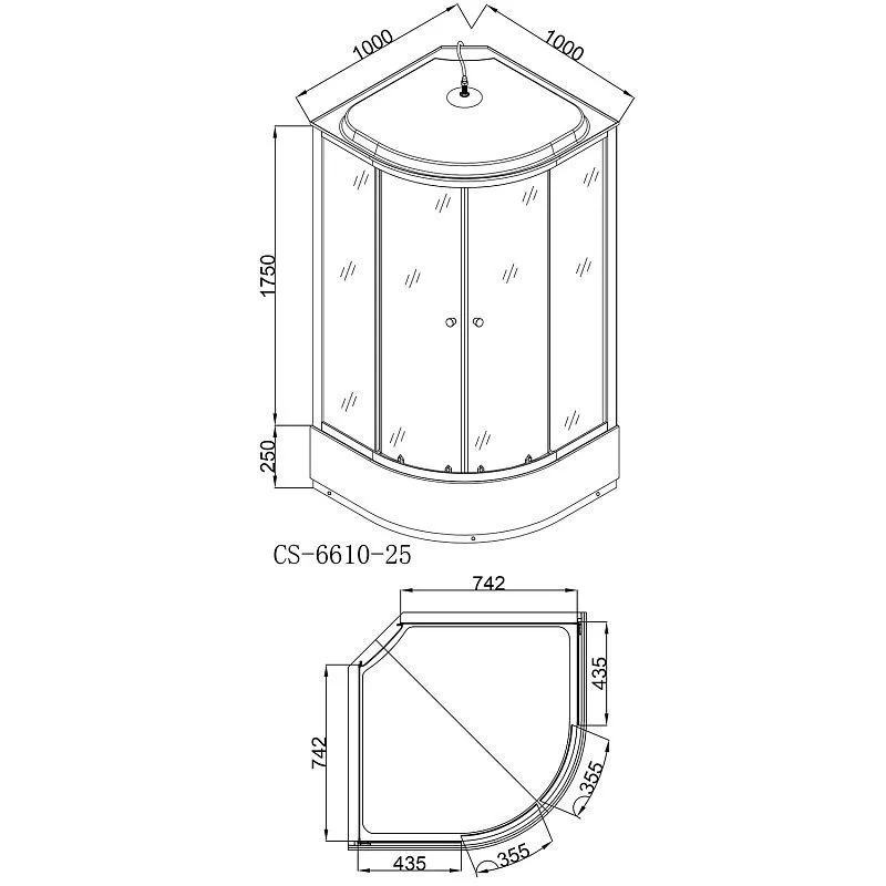 Кабина 100х100 ср/п Белые стенки+Матовые стекла Loranto для опта CS-6610-25 F