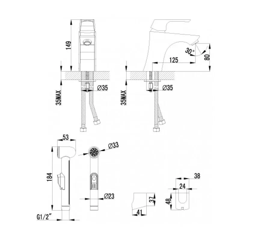 Смеситель для раковины с гиг душем 12см Lemark Unit LM4516C