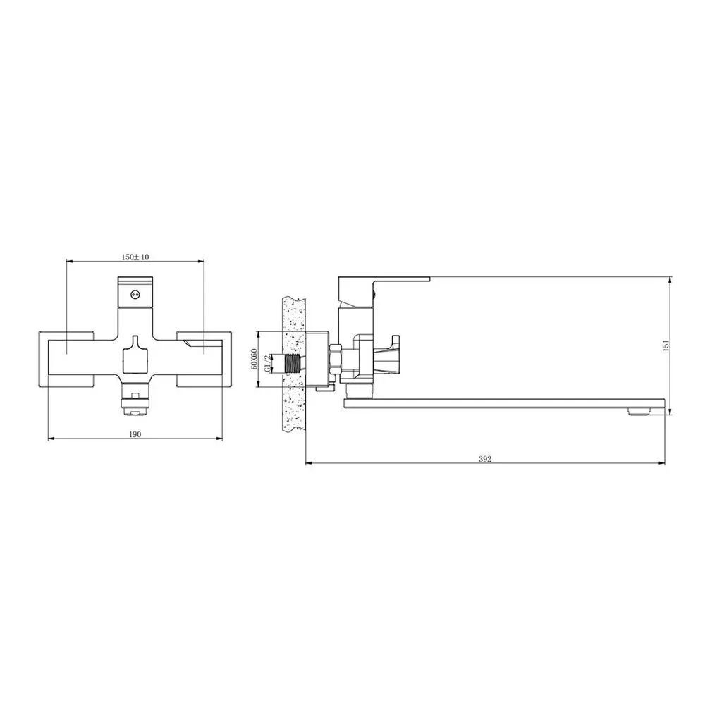Смеситель для ванны плоский 35см черный Belz B22613-7 