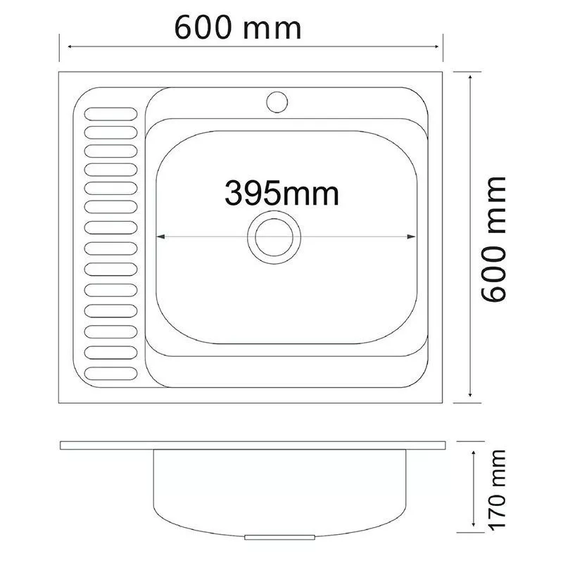 Мойка нерж накл 600г-600ш квадрат правая 0,6/170мм сифон с/о РМС MG6-6060R
