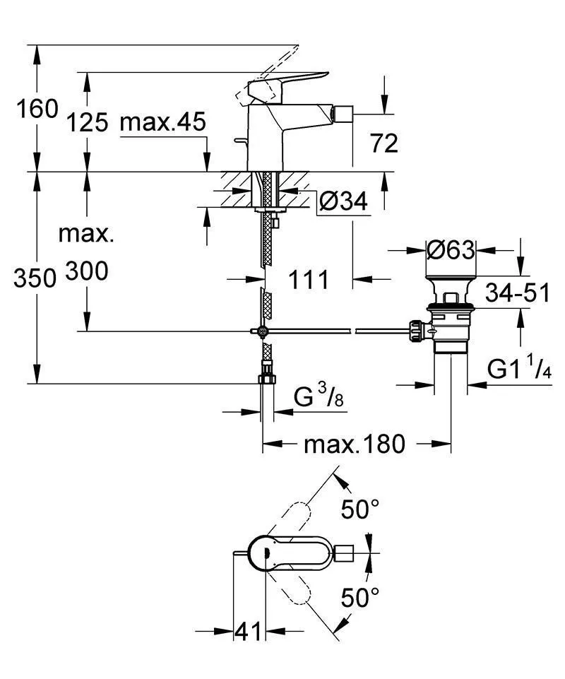 Смеситель для биде 11см с д/к Grohe BauEdge 23331000
