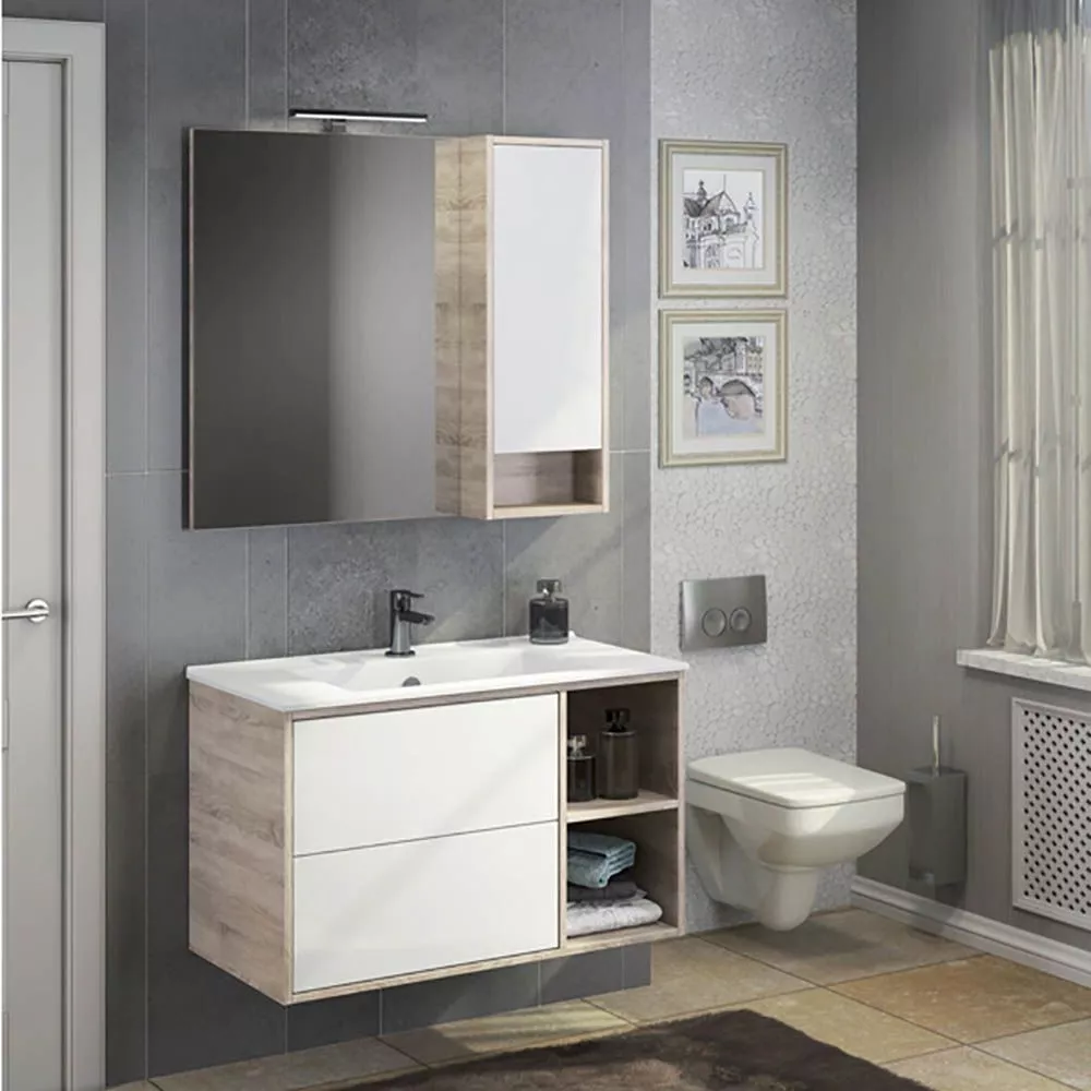 Зеркало-шкаф 90ш-80в-15г 1дв 2полки дуб сонома Comforty Гамбург 4142227