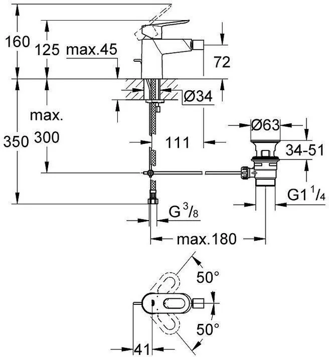 Смеситель для биде 11см с д/к Grohe BauLoop 23338000/23338001