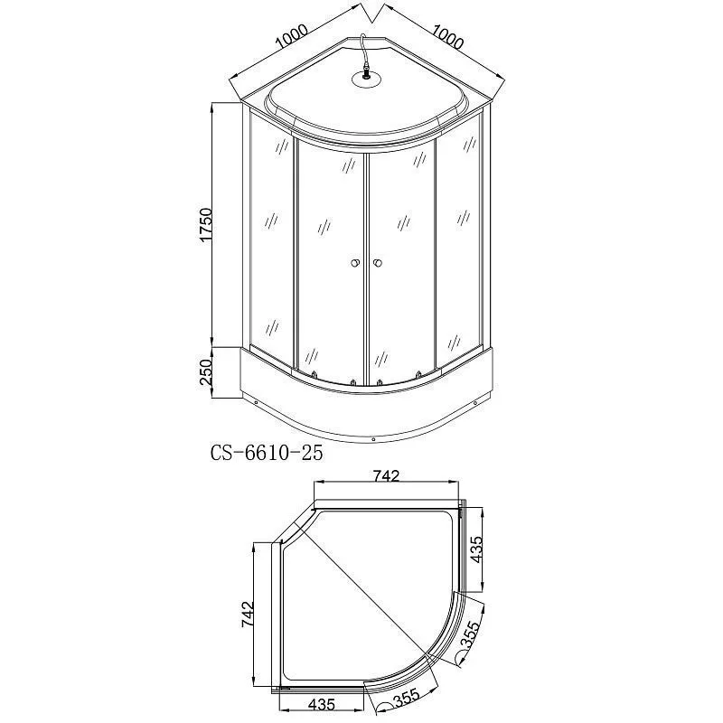Кабина 100х100 ср/п Черные стенки+Тонированные стекла Loranto для опта CS-6610-25 G