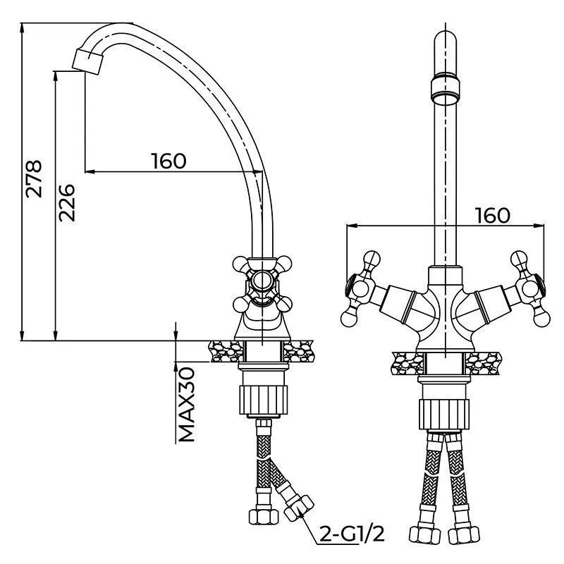 Смеситель для кухни высокий крест 16см Avrora Vesta AV2120
