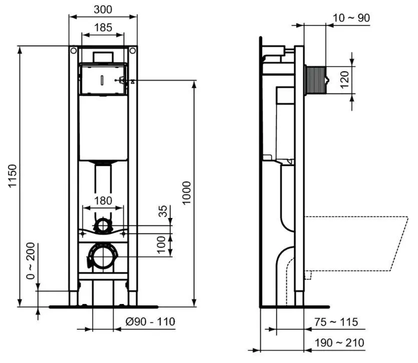 Инсталляция для унитаза 30см кнопка хром Oleas M1 Ideal Standard E233267+R0117AA