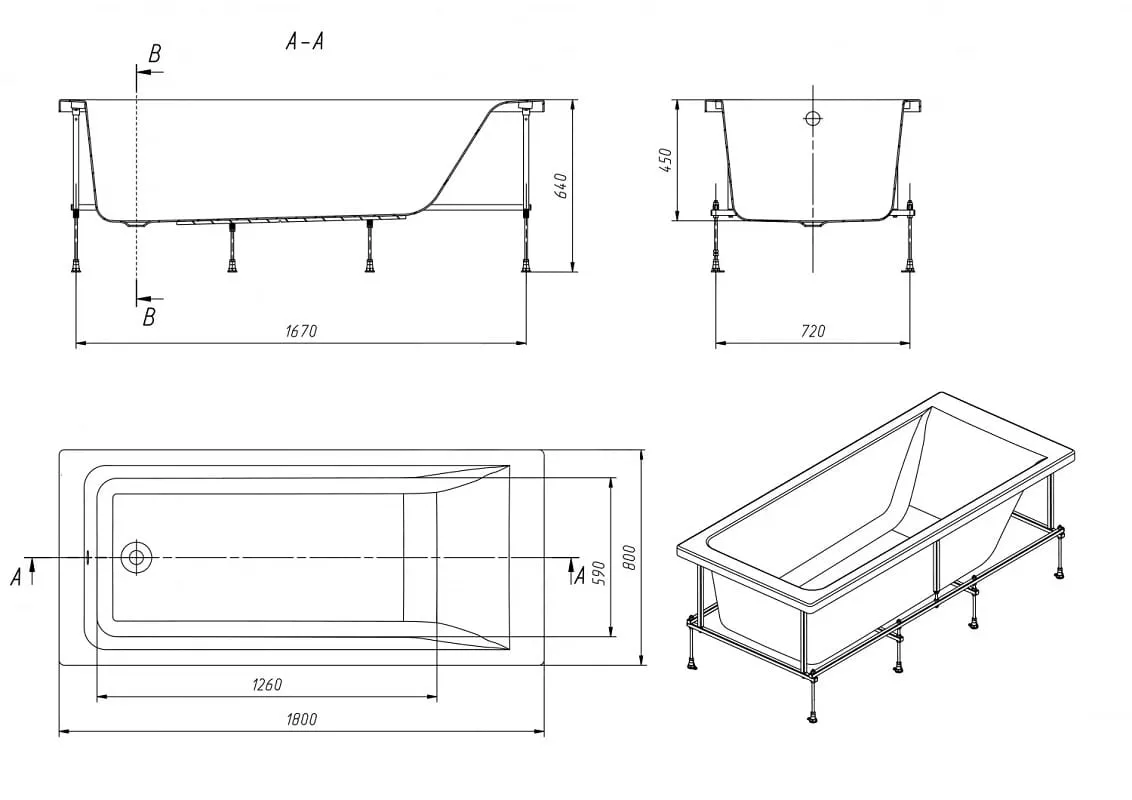 Ванна акрил 180-80 каркас с/п  Roca Easy 248618000+25P028000