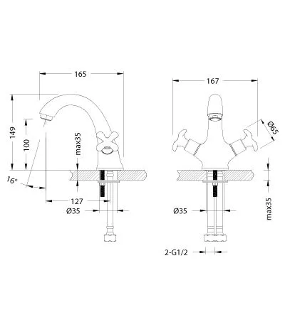 Смеситель для раковины крест Lemark Flora LM0106C