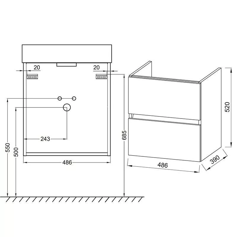 Тумба подвесная  50см 2ящ Jacob Delafon Tolbiac с рак EVT112-00 EB1378-J5 + EVT112-00
