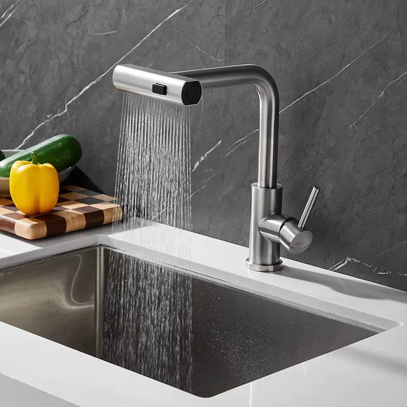 Смеситель для кухни выдвижной высокий 21см нерж Belz B74811