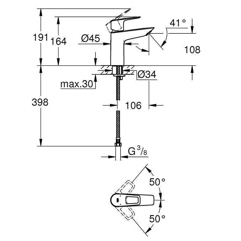 Смеситель для раковины 10см Grohe BauLoop 23917001