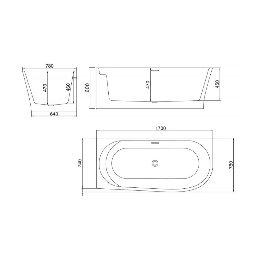 Ванна акрил 170-78 асим левая с/п хром BelBagno BB410-1700-780-L