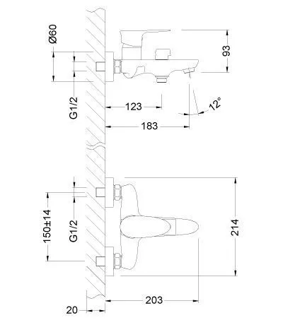 Смеситель для ванны короткий Lemark Nero LM0214C